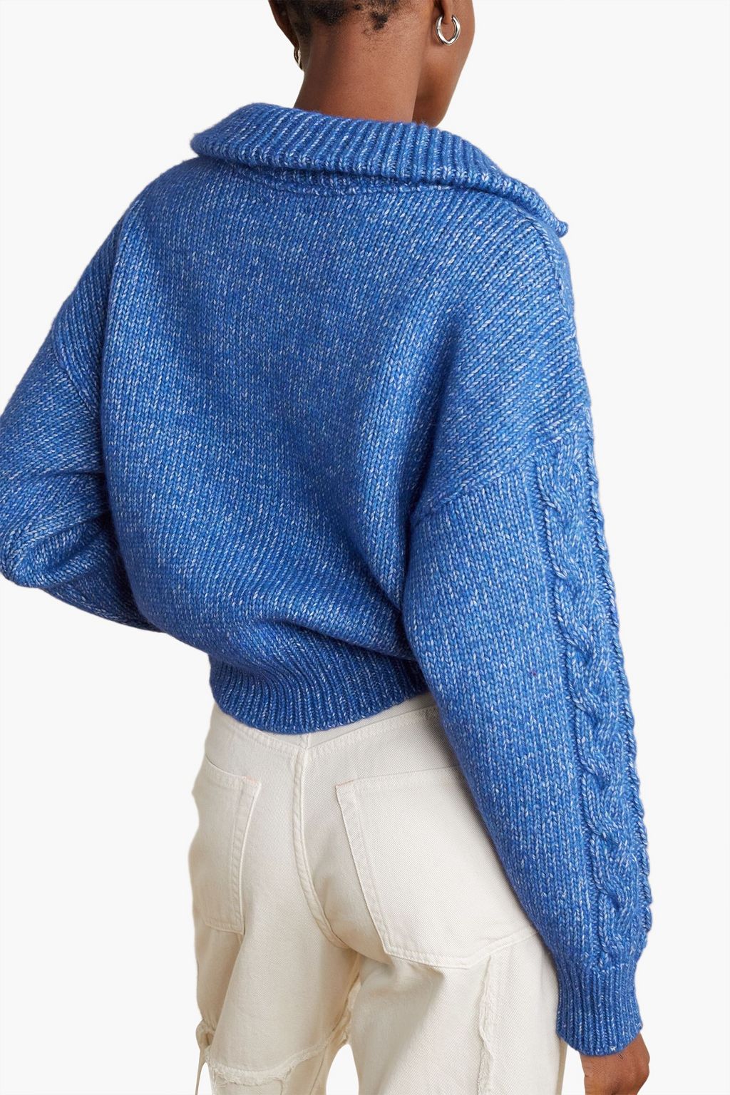 GANNI Pullover aus einer Baumwollmischung mit Zopfstrickmuster und halblangem Reißverschluss