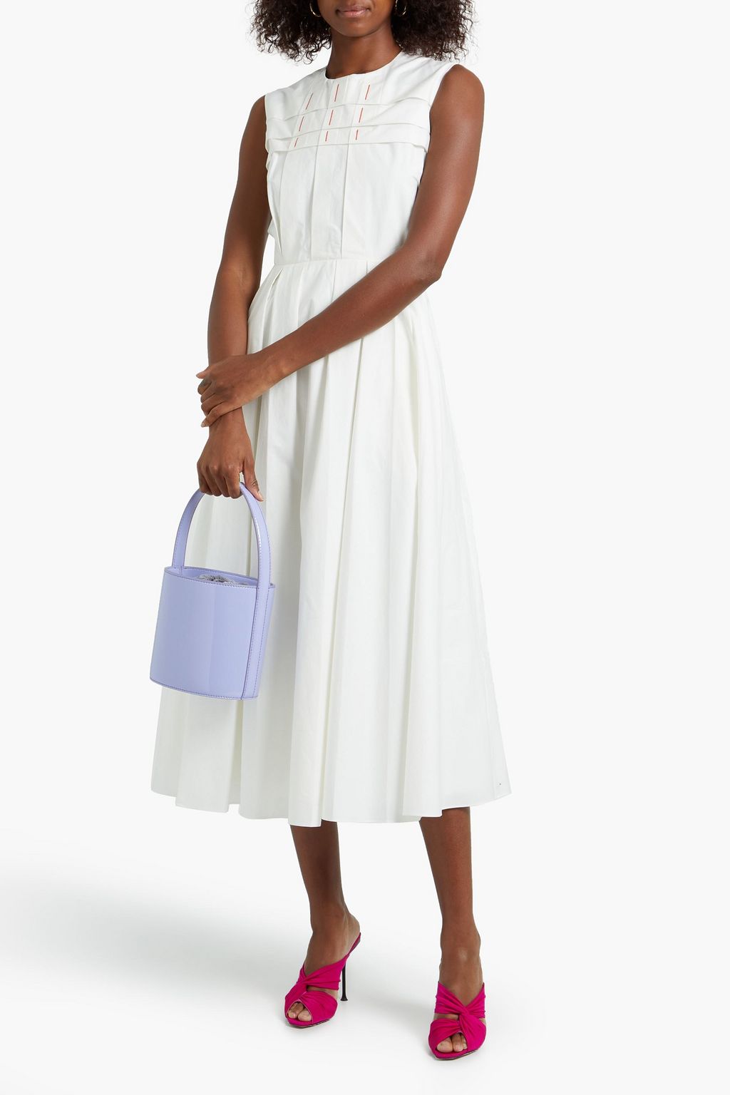 ROKSANDA Pintucked pleated cotton-poplin midi dress