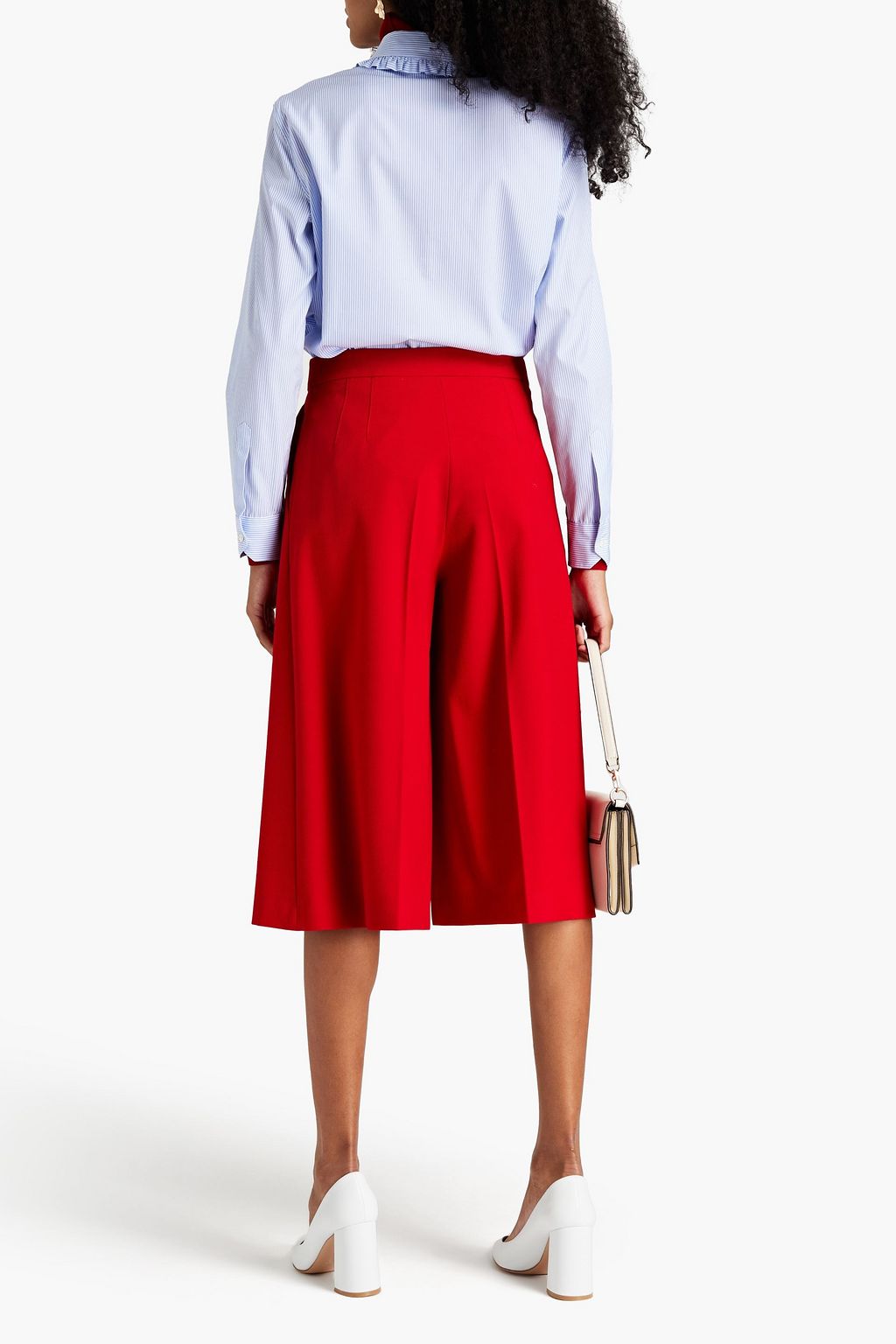 BOUTIQUE MOSCHINO Ruffle-trimmed striped cotton-poplin shirt