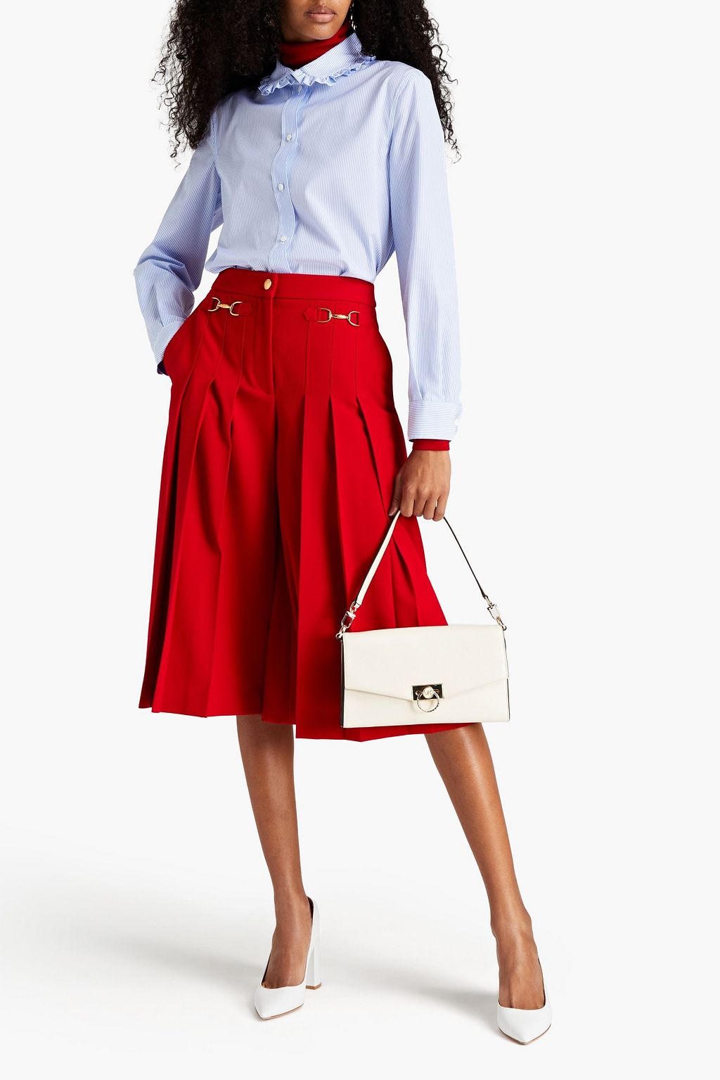 BOUTIQUE MOSCHINO Ruffle-trimmed striped cotton-poplin shirt