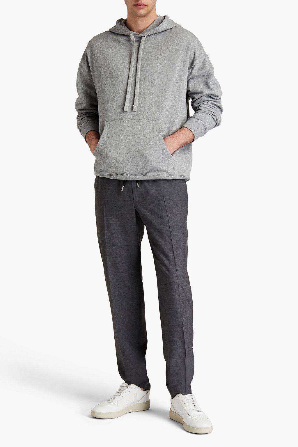 SANDRO Alpha tapered mélange wool-crepe pants