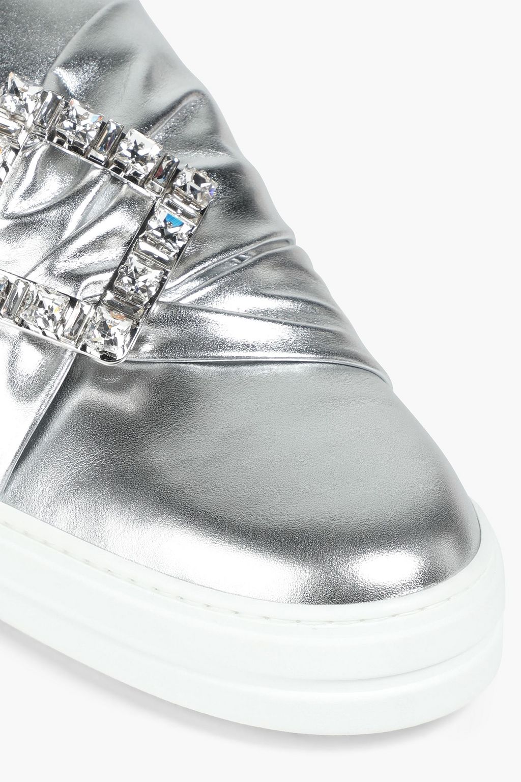 ROGER VIVIER Embellished metallic leather slip-on sneakers