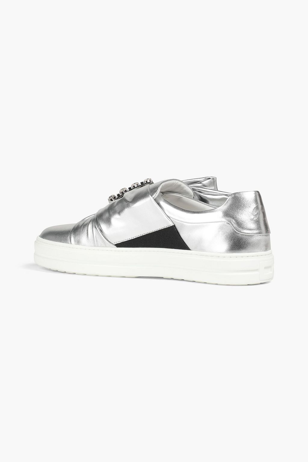ROGER VIVIER Embellished metallic leather slip-on sneakers