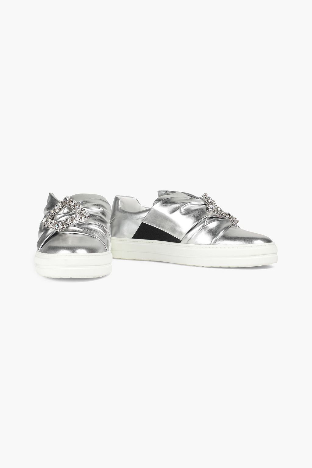 ROGER VIVIER Embellished metallic leather slip-on sneakers