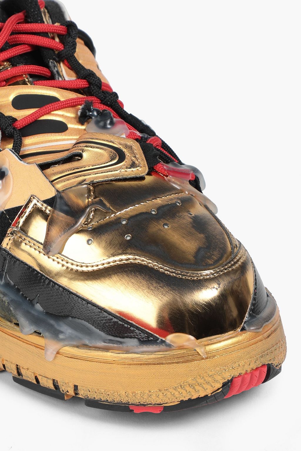 MAISON MARGIELA Distressed coated metallic faux leather sneakers