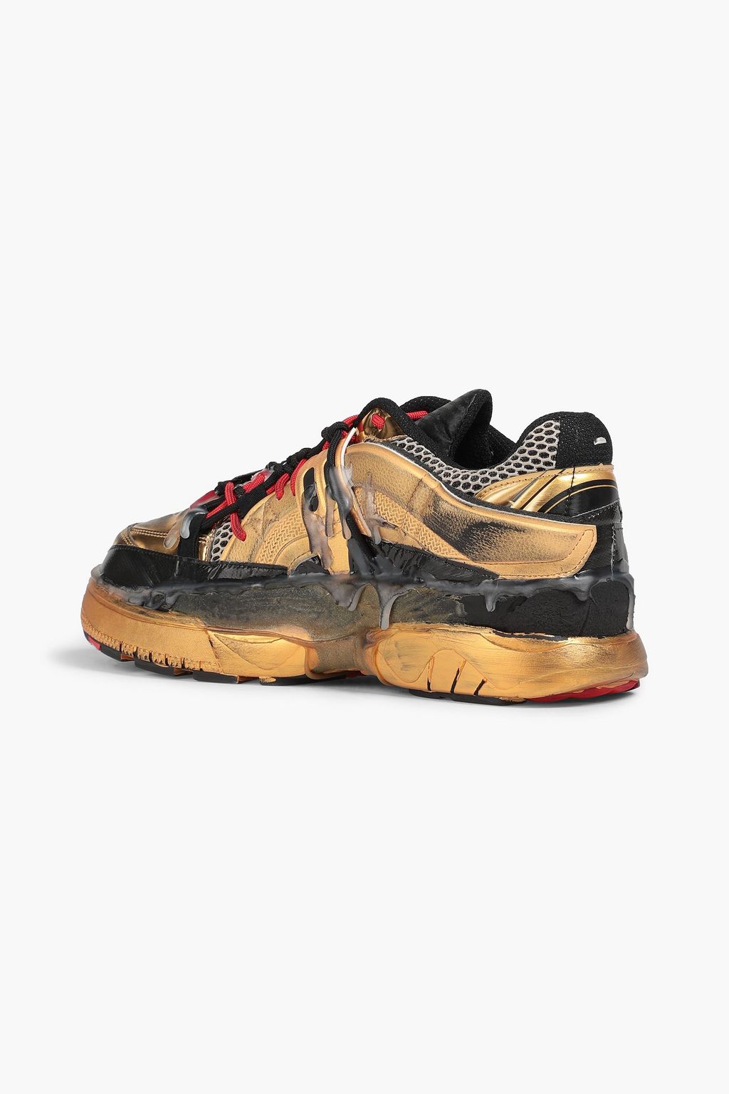 MAISON MARGIELA Distressed coated metallic faux leather sneakers