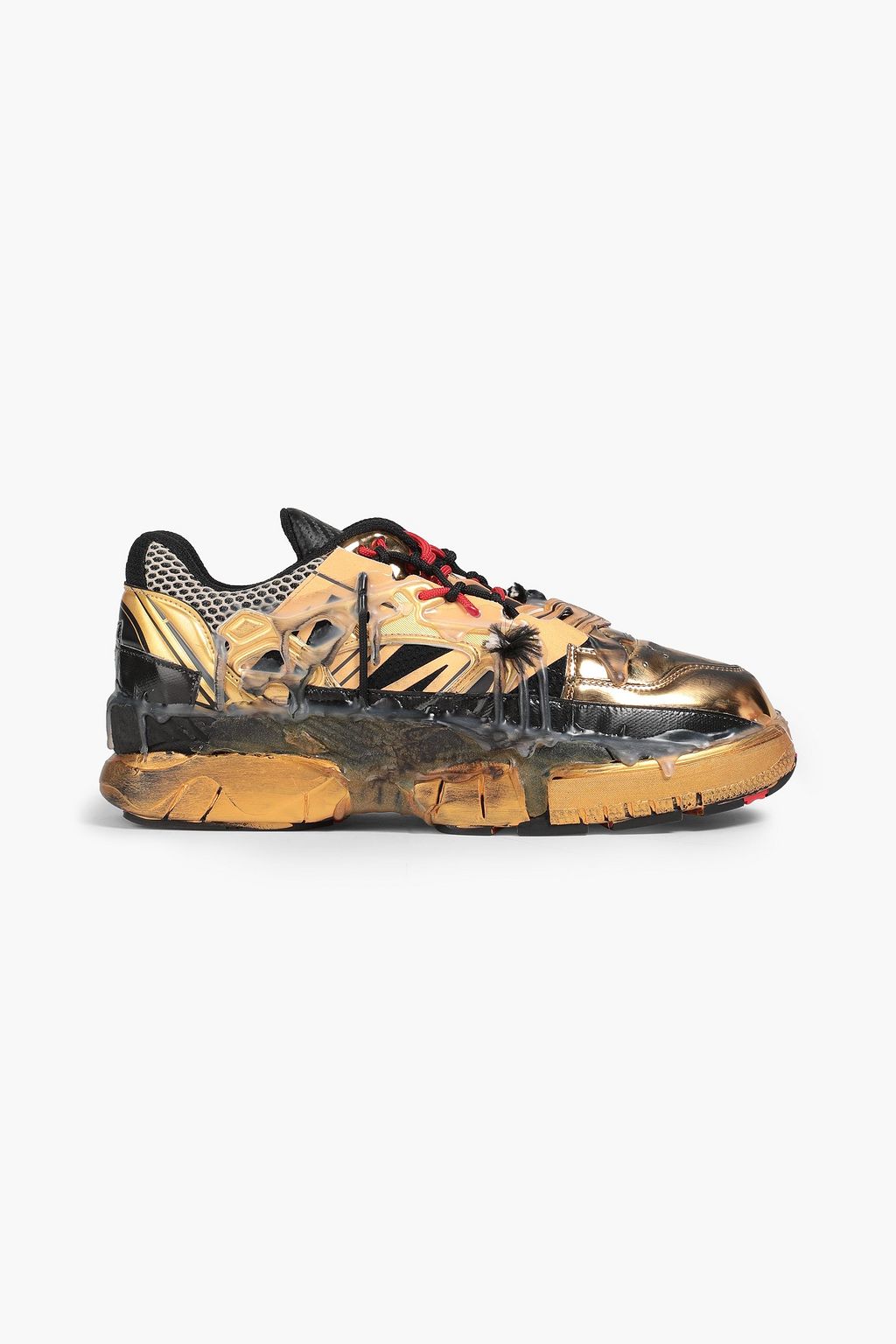 MAISON MARGIELA Distressed coated metallic faux leather sneakers