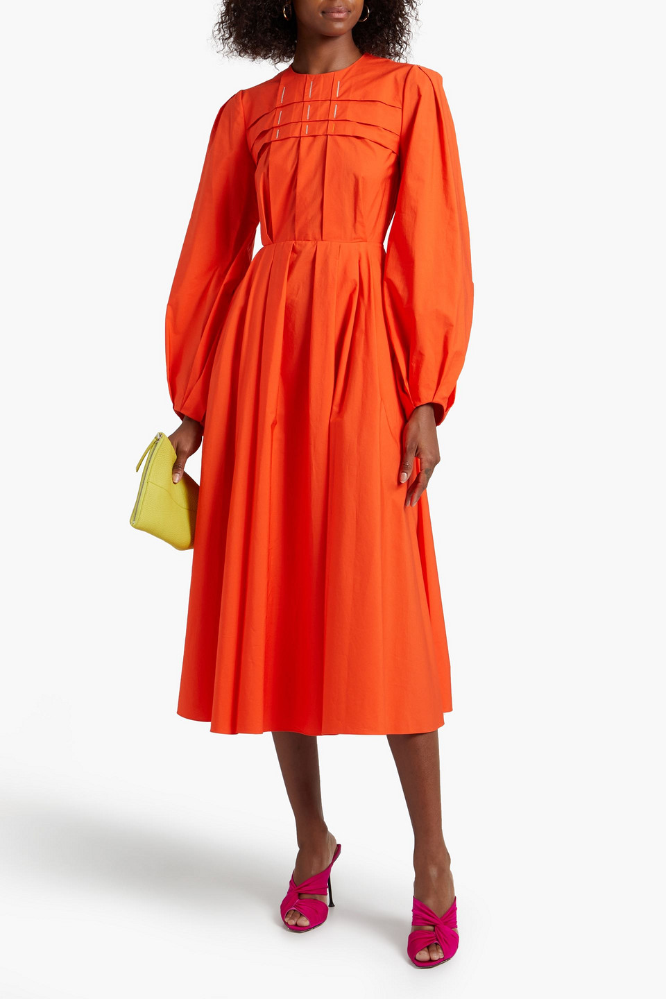 Roksanda Pintucked Cotton-poplin Midi Dress In Bright Orange | ModeSens