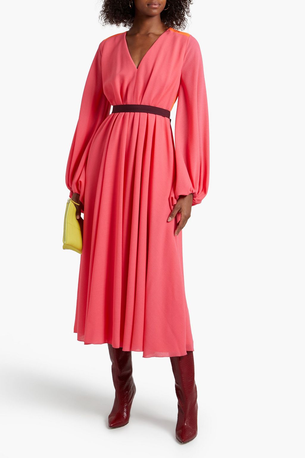 ROKSANDA Belted two-tone wool-crepe midi dress