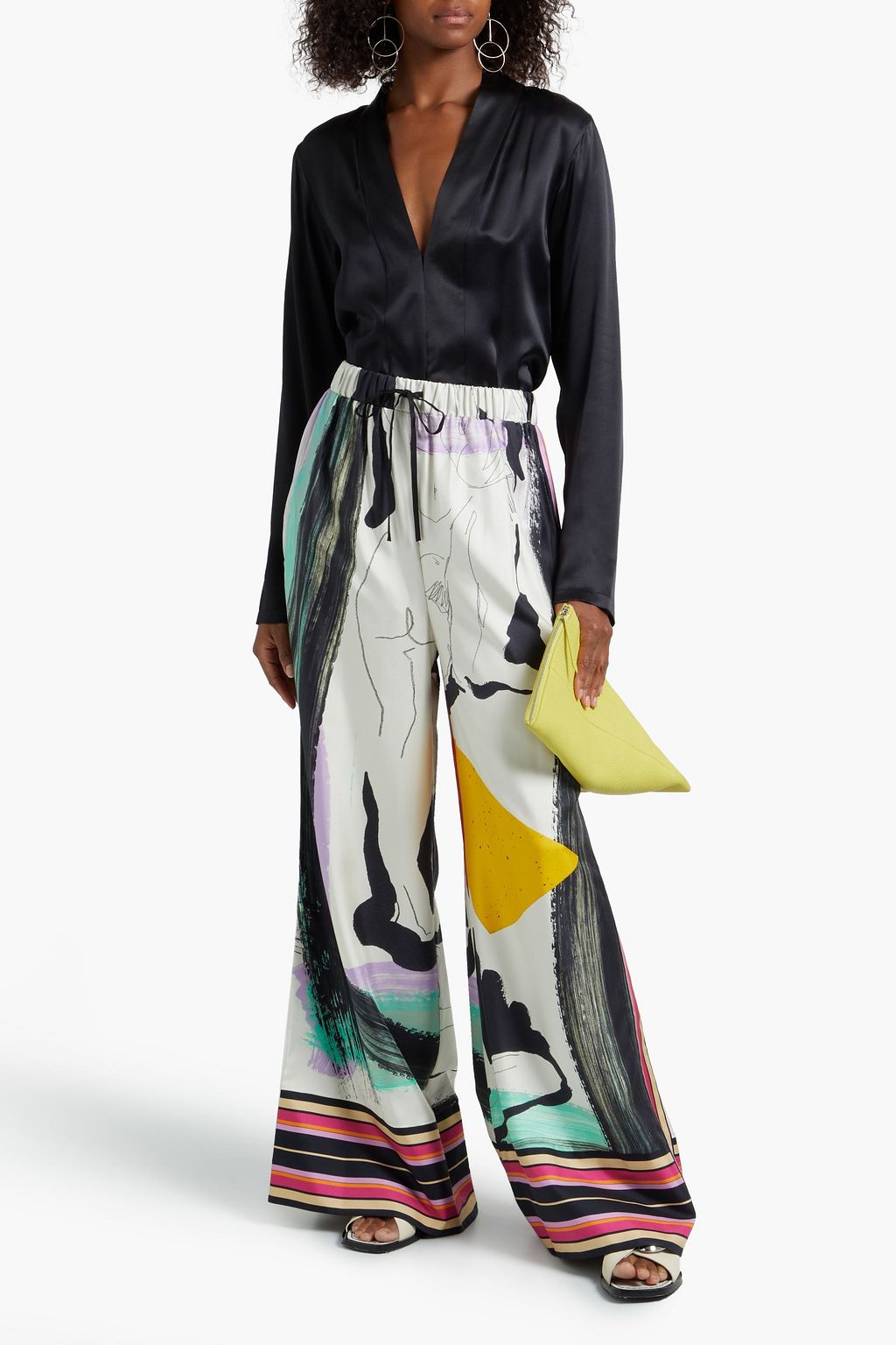 ROKSANDA Printed silk satin-twill wide-leg pants