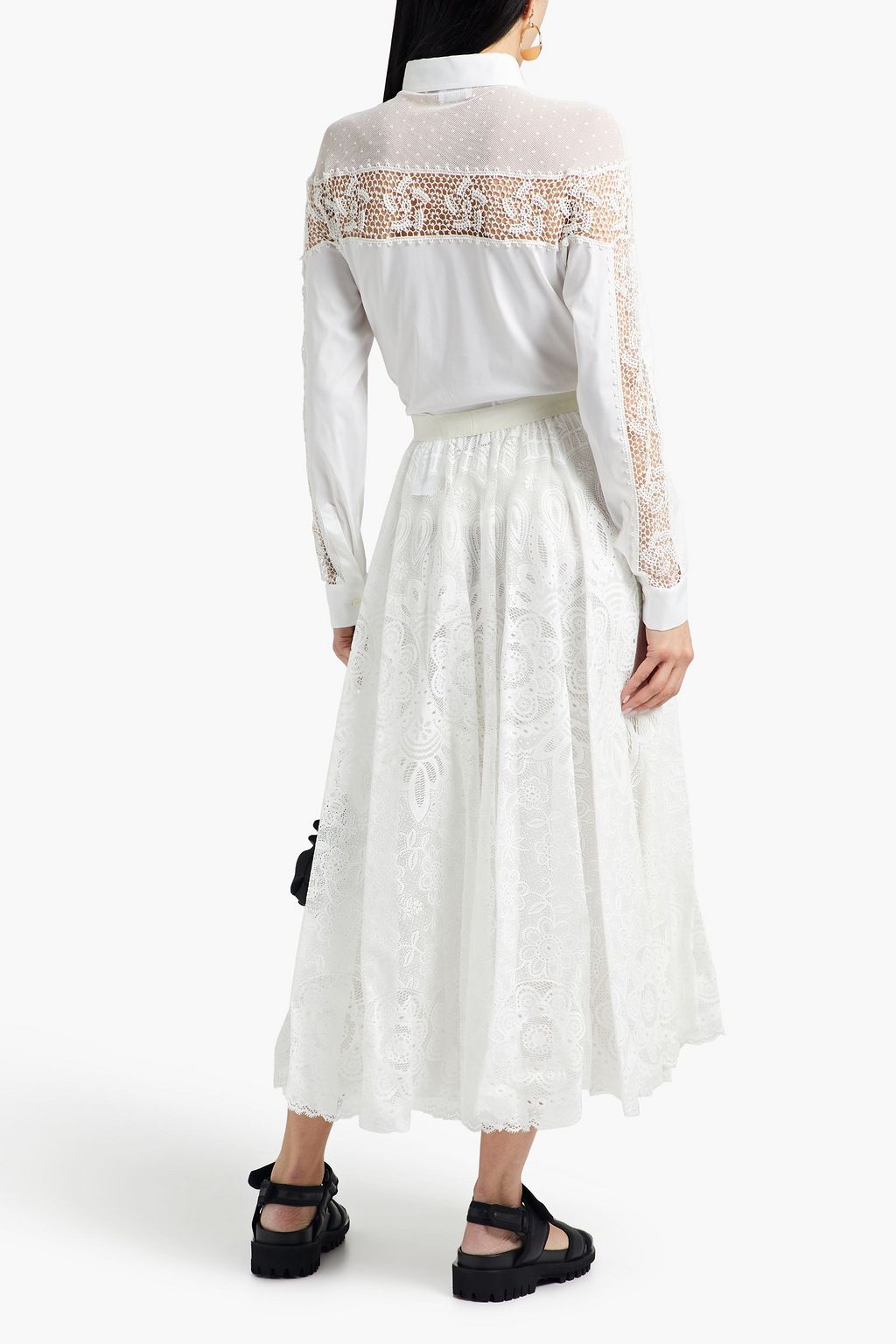 REDVALENTINO Gathered crocheted lace midi skirt