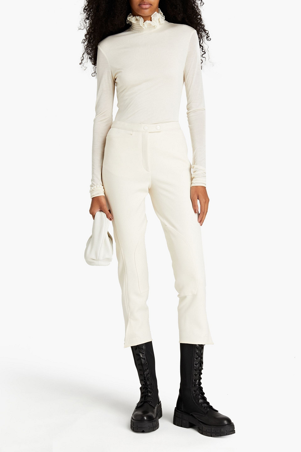 Philosophy Di Lorenzo Serafini Cropped Crepe Slim-leg Pants In Ecru