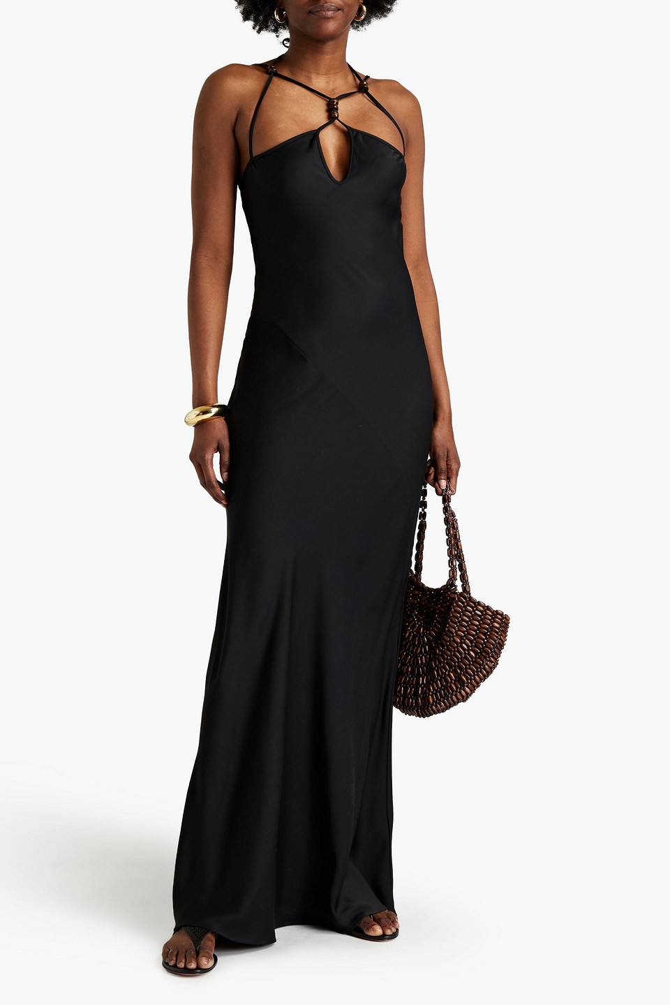 Wynn Hamlyn Embellished Satin-crepe Maxi Slip Dress In Black