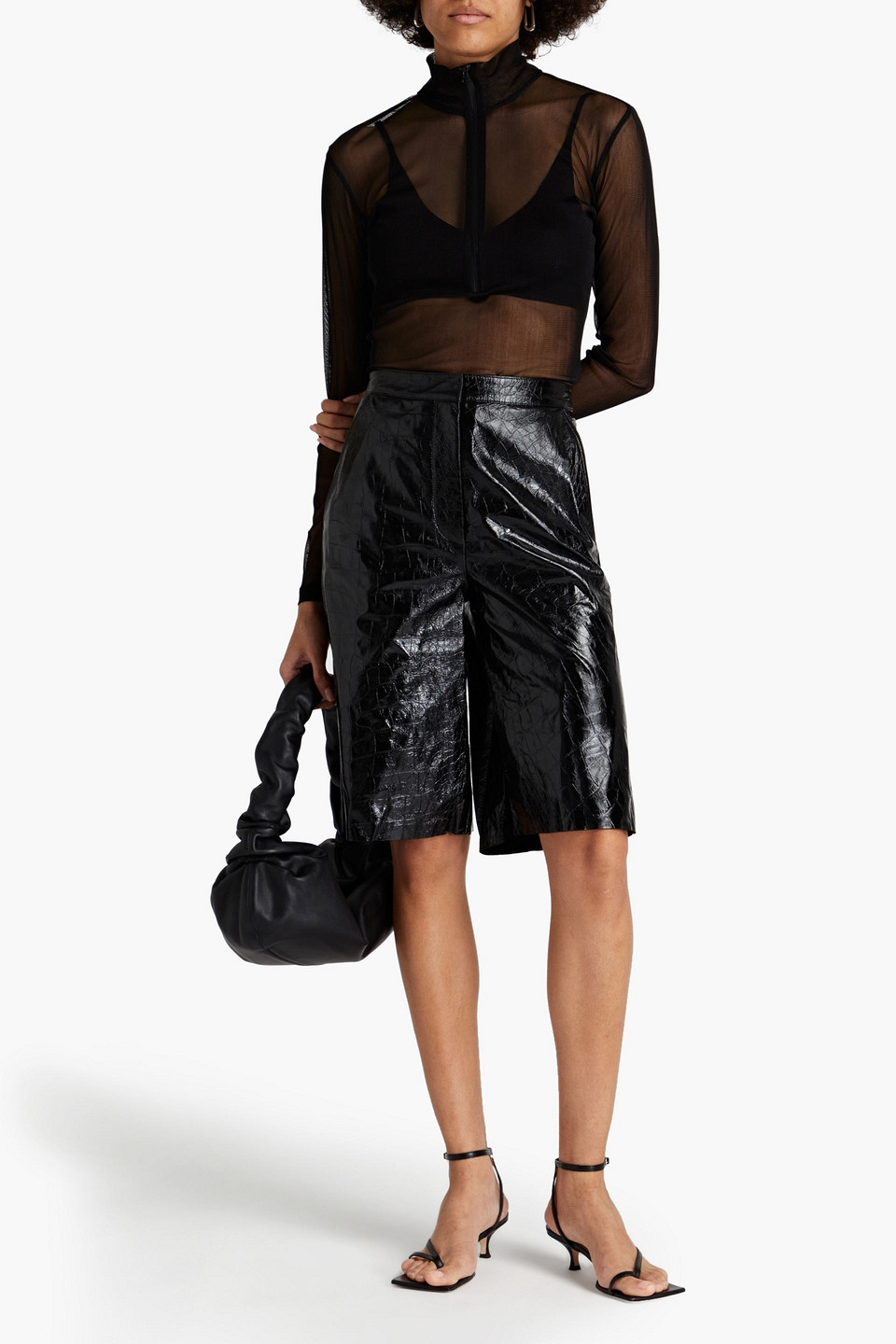 Wynn Hamlyn Silk-mesh Turtleneck Top In Black
