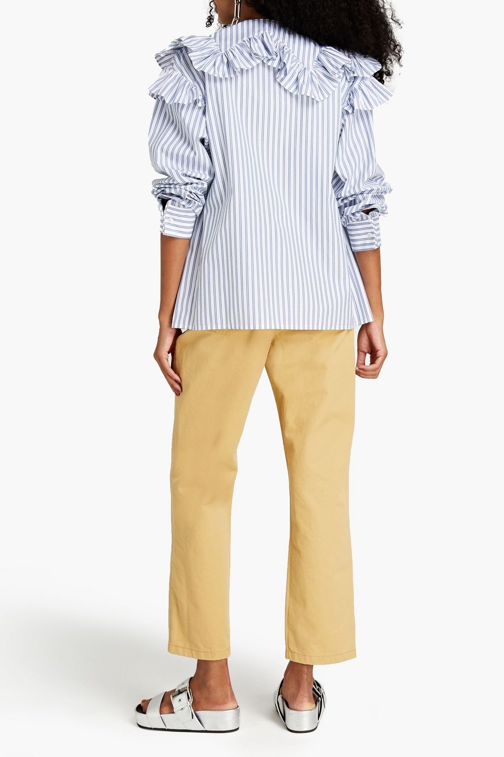 PHILOSOPHY DI LORENZO SERAFINI Ruffled striped cotton-poplin shirt
