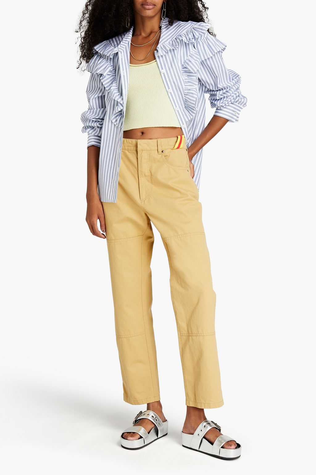 PHILOSOPHY DI LORENZO SERAFINI Ruffled striped cotton-poplin shirt