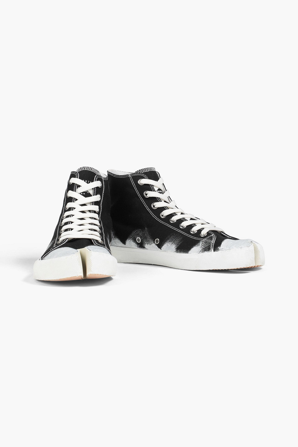 Maison Margiela Man Tabi Split-toe Painted Canvas High-top Trainers In Black