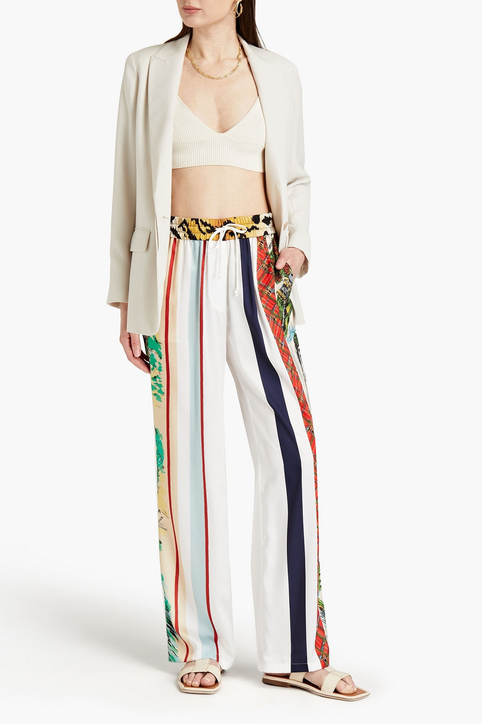 Philosophy Di Lorenzo Serafini Gathered Printed Satin-twill Wide-leg Trousers In White