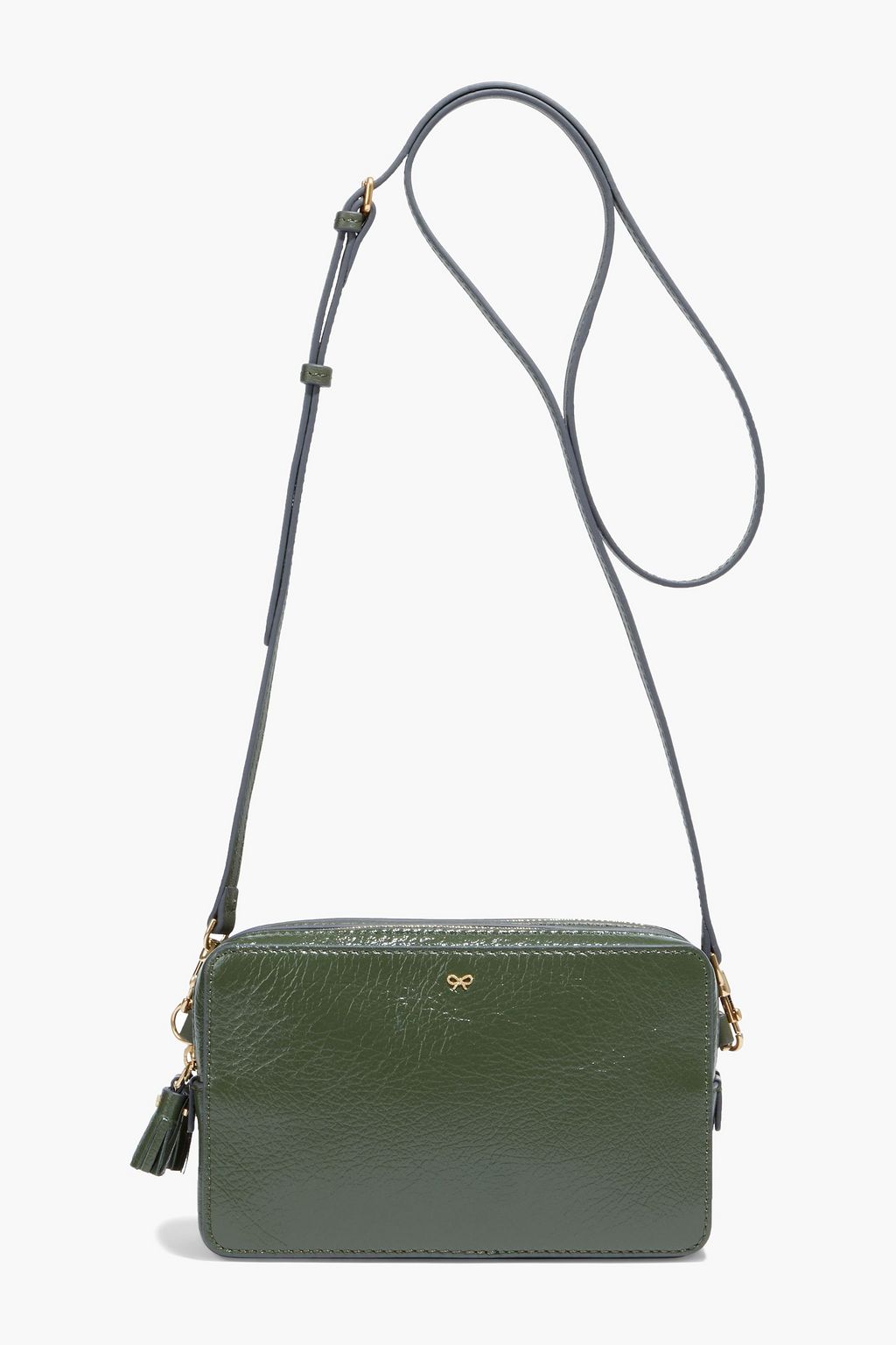 Quilted smooth and glossed textured-leather shoulder bag
