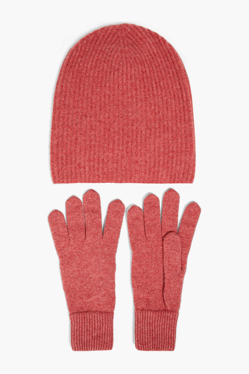 Naadam Mélange Ribbed Cashmere Gloves And Beanie Set In Red