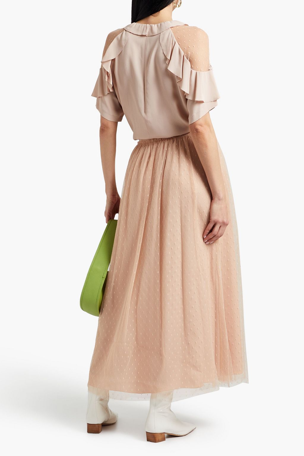 REDVALENTINO Ruffled point d'esprit-paneled crepe top