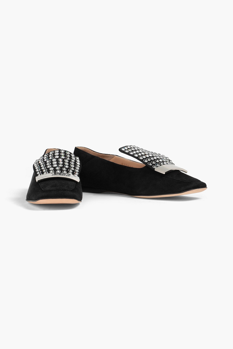 Sergio Rossi Collapsible-heel Embellished Suede Loafers In Black