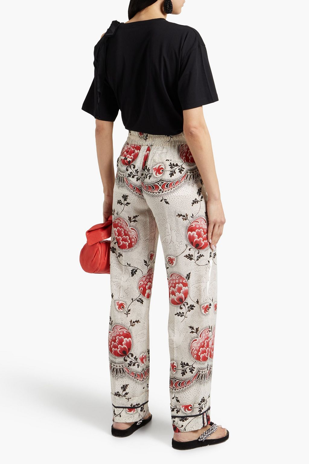 REDVALENTINO Floral-print silk crepe de chine straight-leg pants