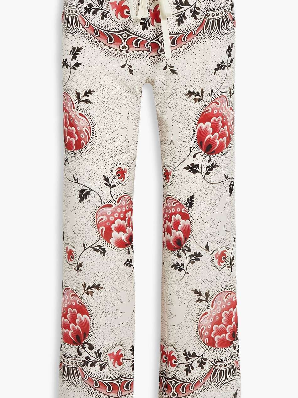 floral-print silk crepe de chine straight-leg pants