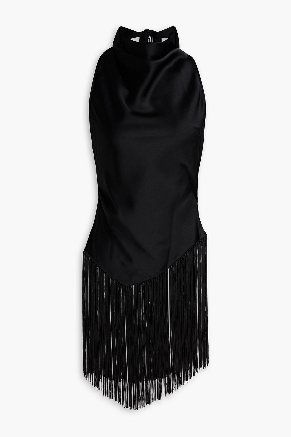 NANUSHKA KORI FRINGED DRAPED SATIN HALTERNECK TOP