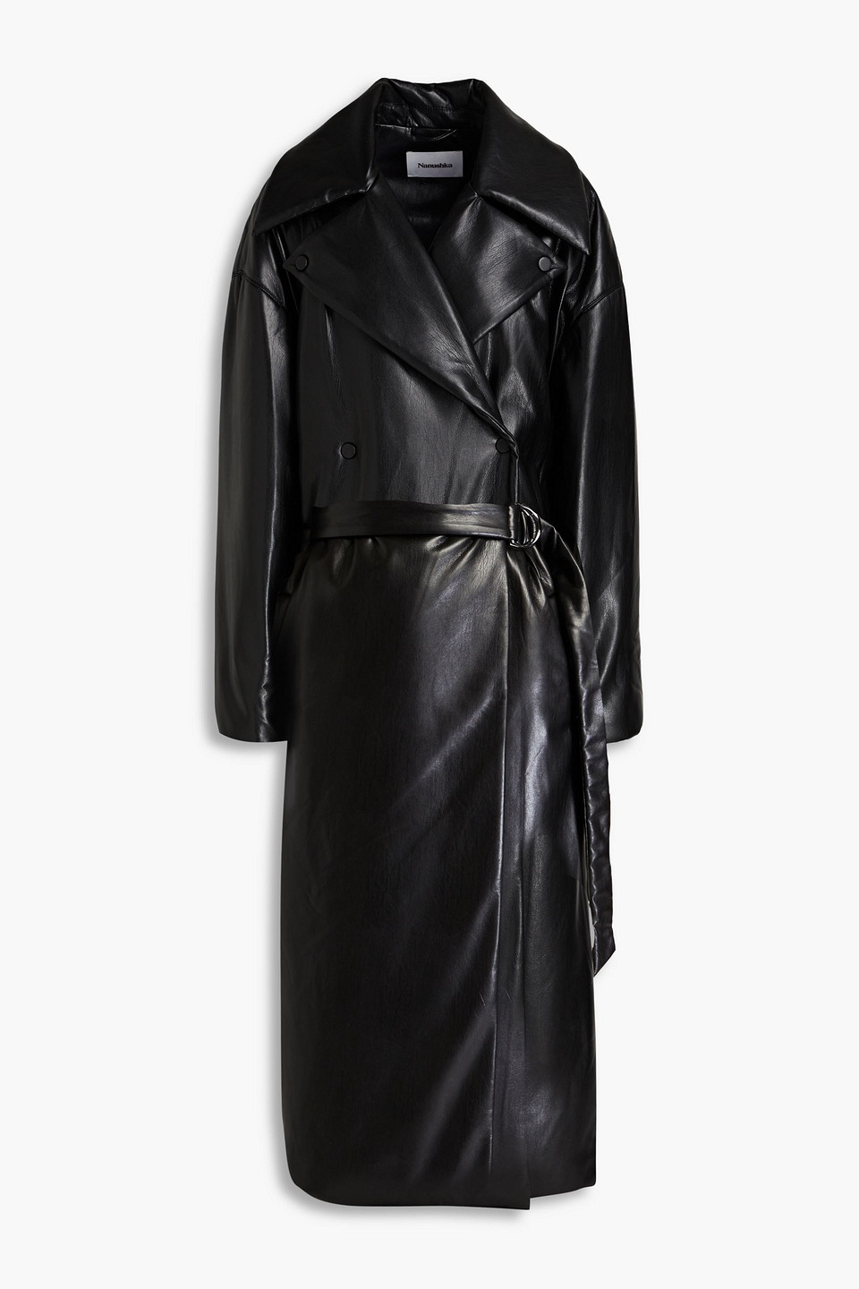 Nanushka Liano Belted Padded Recycled-vegan Leather Jacket In Black