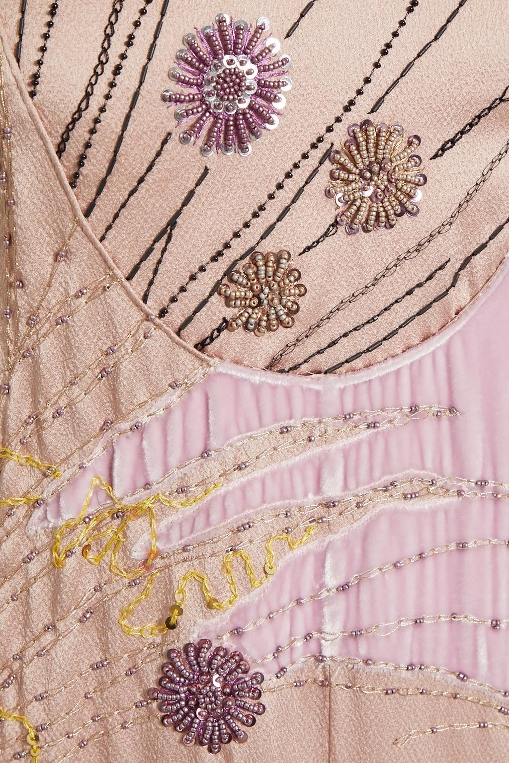 VALENTINO GARAVANI Velvet-paneled embellished satin-crepe gown