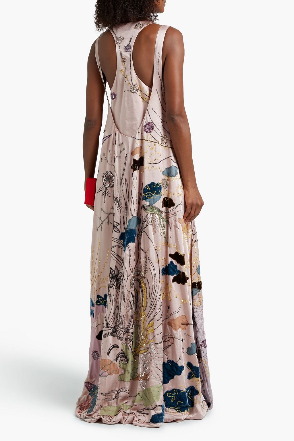 VALENTINO GARAVANI Velvet-paneled embellished satin-crepe gown