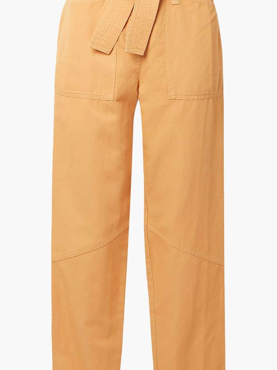 belted cotton, linen and tencel™-blend twill straight-leg pants
