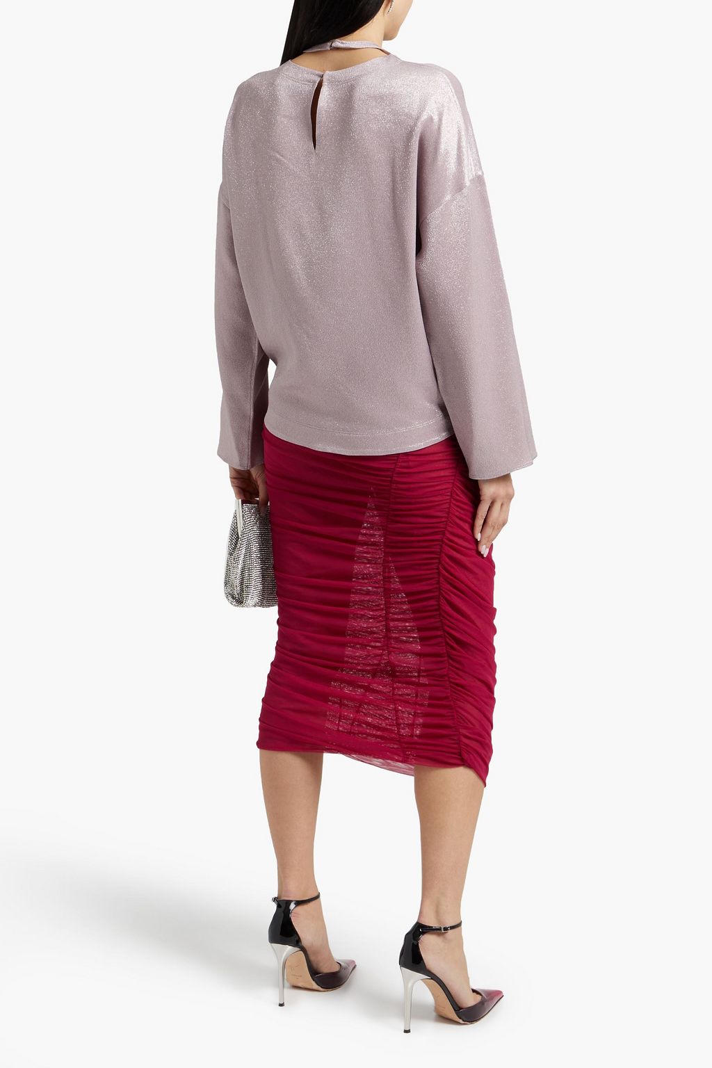 VALENTINO GARAVANI Layered metallic textured-crepe top