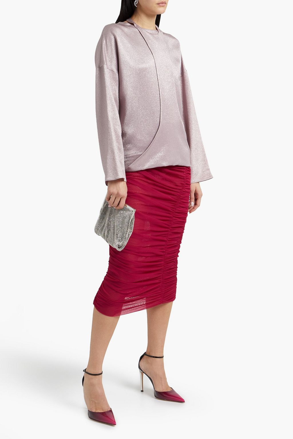 VALENTINO GARAVANI Layered metallic textured-crepe top