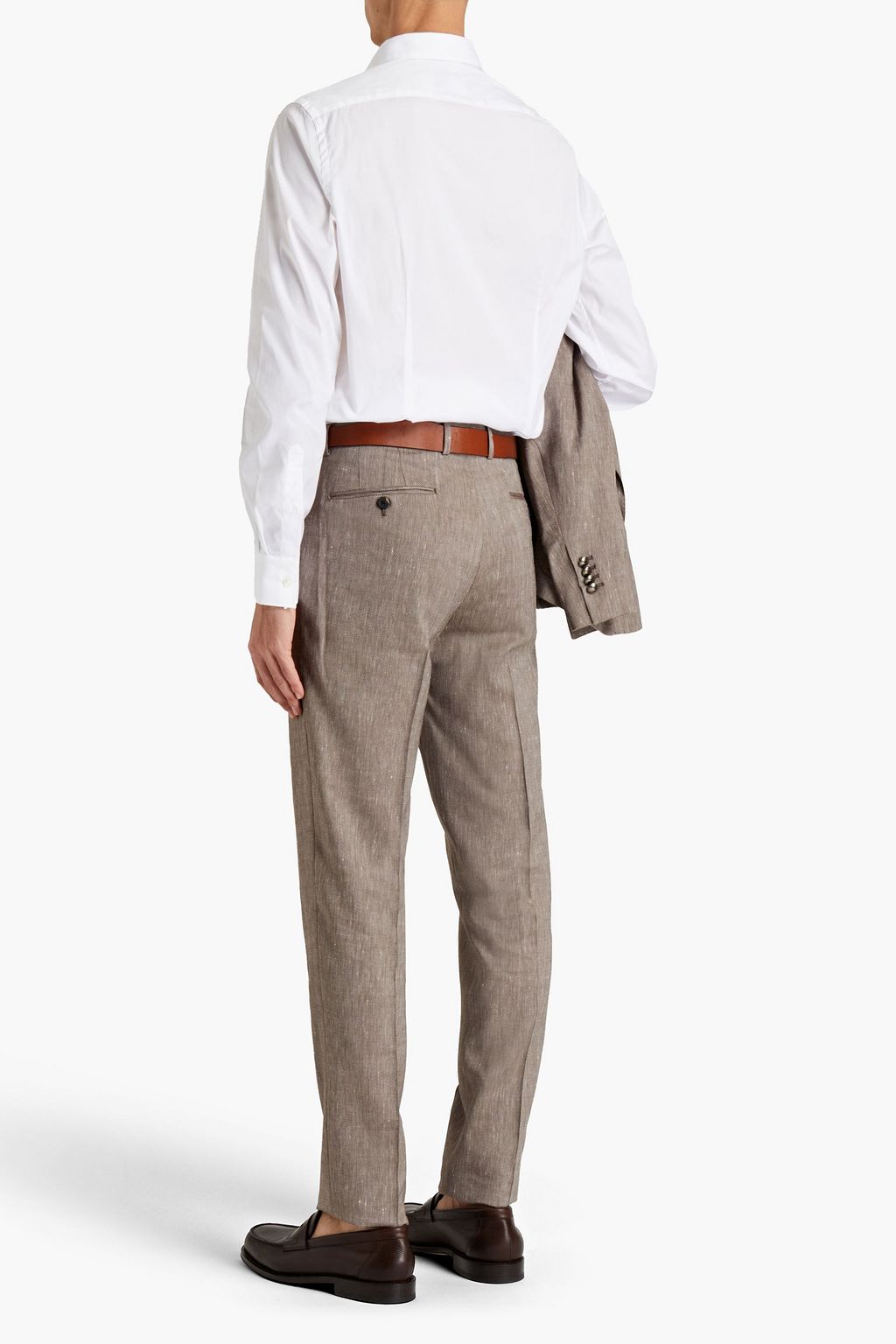 PESERICO Tapered wool and linen-blend piqué suit pants