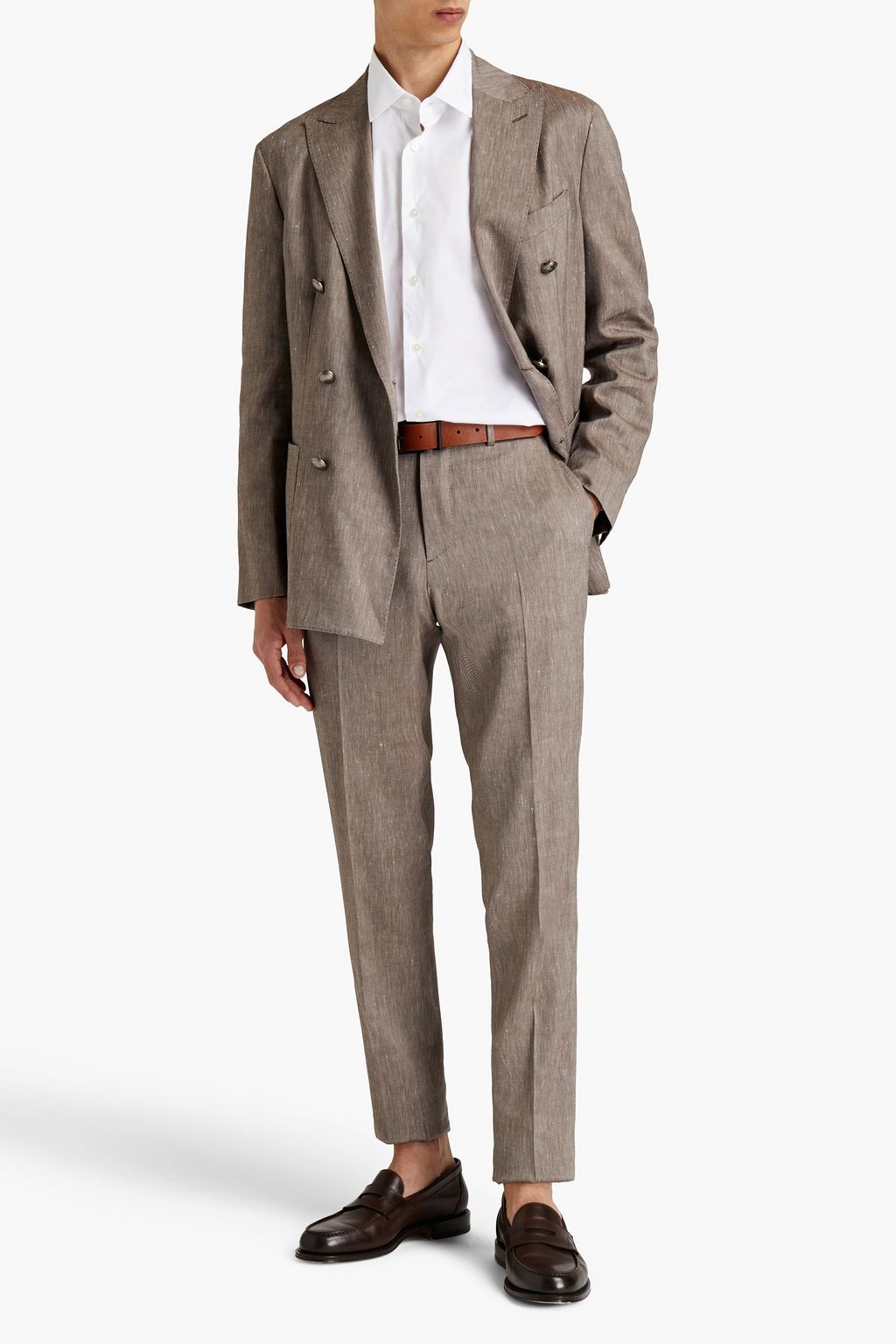 PESERICO Tapered wool and linen-blend piqué suit pants