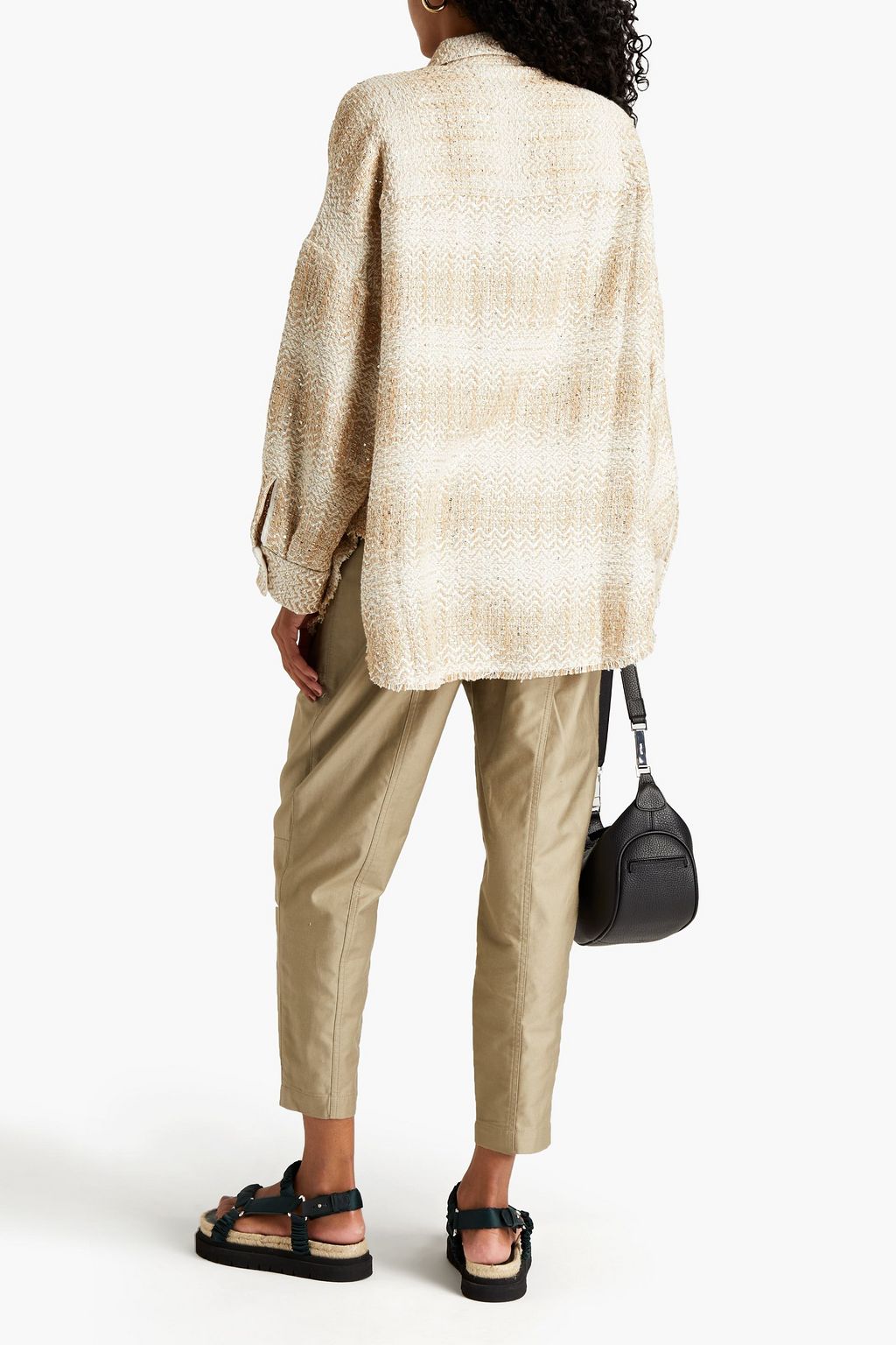 IRO Glenac frayed sequined metallic tweed shirt