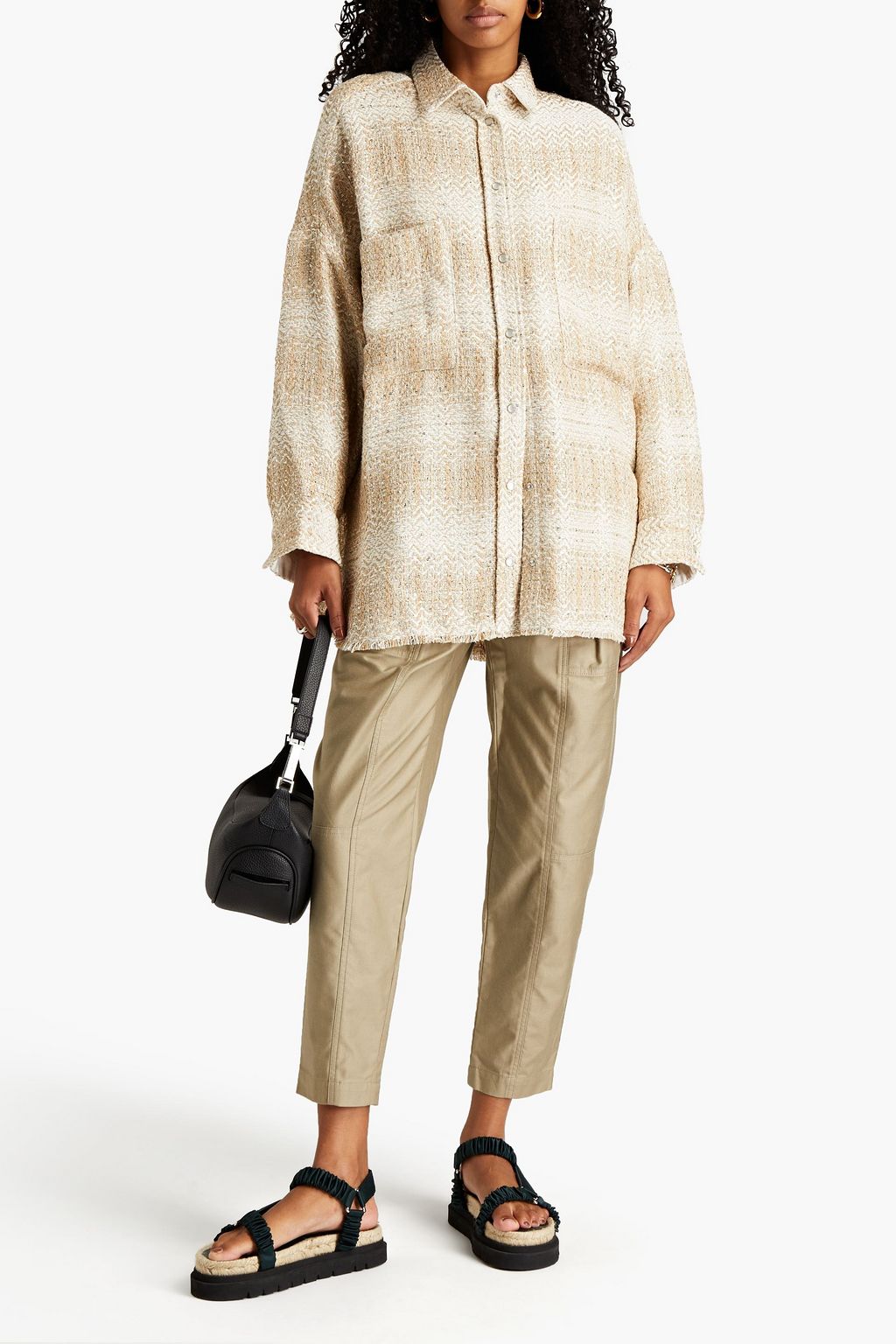 IRO Glenac frayed sequined metallic tweed shirt
