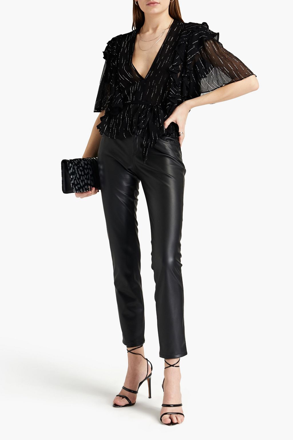 IRO Duvila ruffled metallic georgette blouse