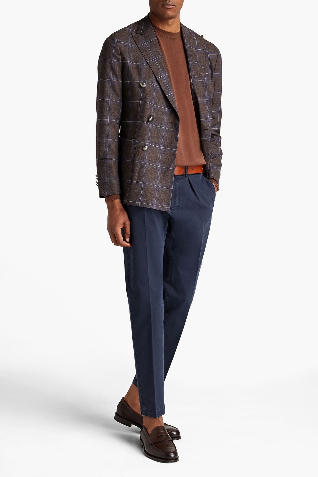 PESERICO Double-breasted checked wool-blend blazer
