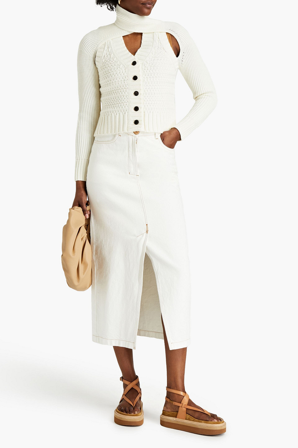 Wynn Hamlyn Convertible Cable-knit Wool-blend Cardigan In White