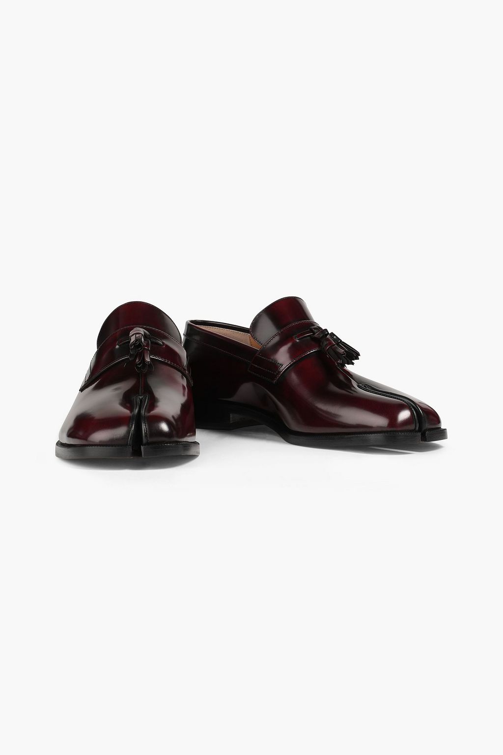 Maison Margiela - Tabi Split-Toe Glossed-leather Loafers Burgundy - EU 40