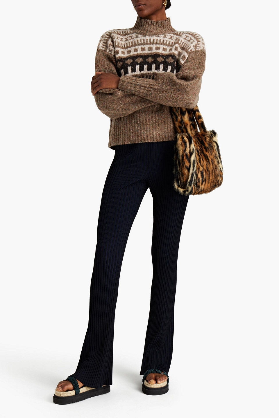 Autumn Cashmere Fair Isle Cashmere Turtleneck Sweater In Light Brown