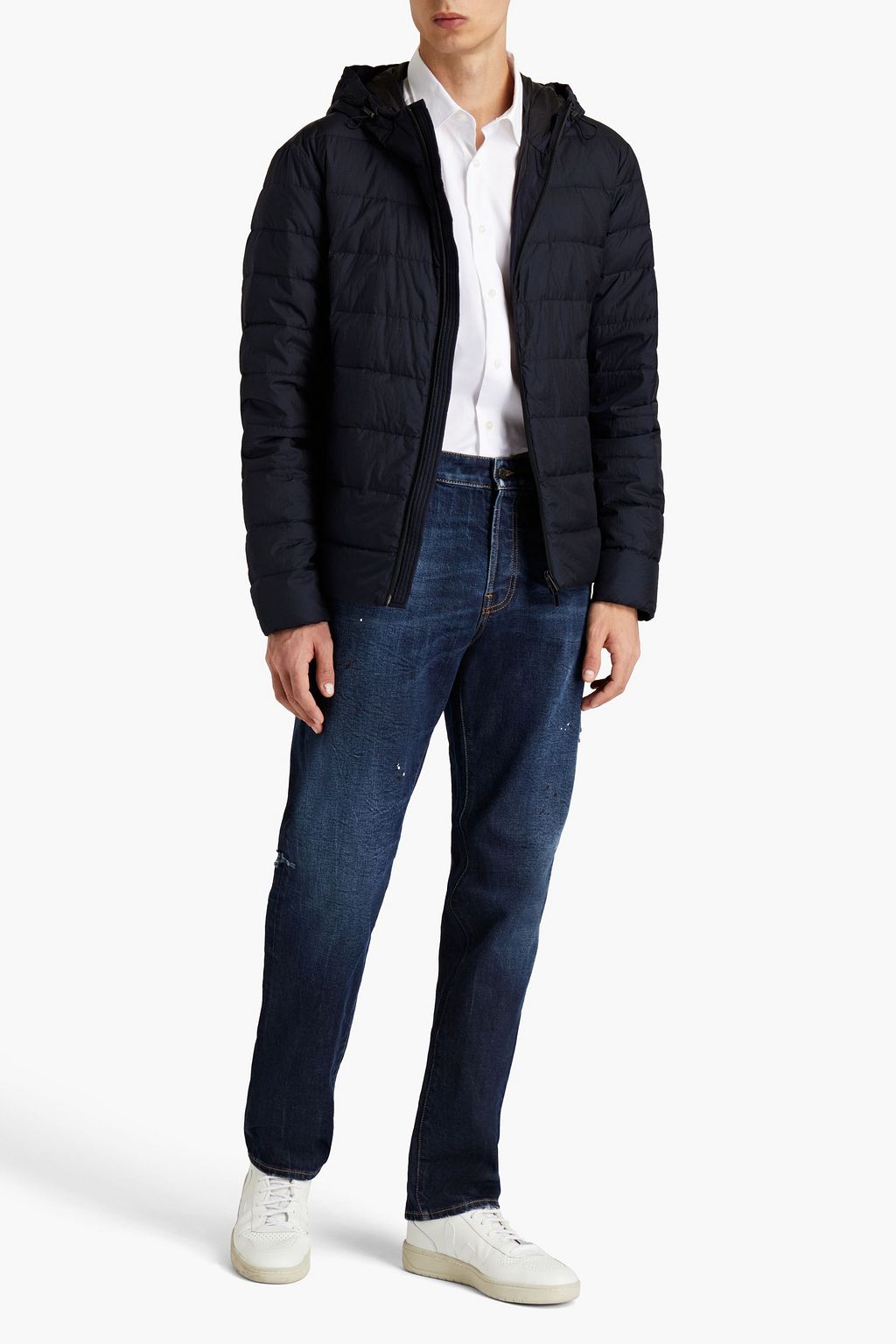 PESERICO Tapered distressed whiskered denim jeans