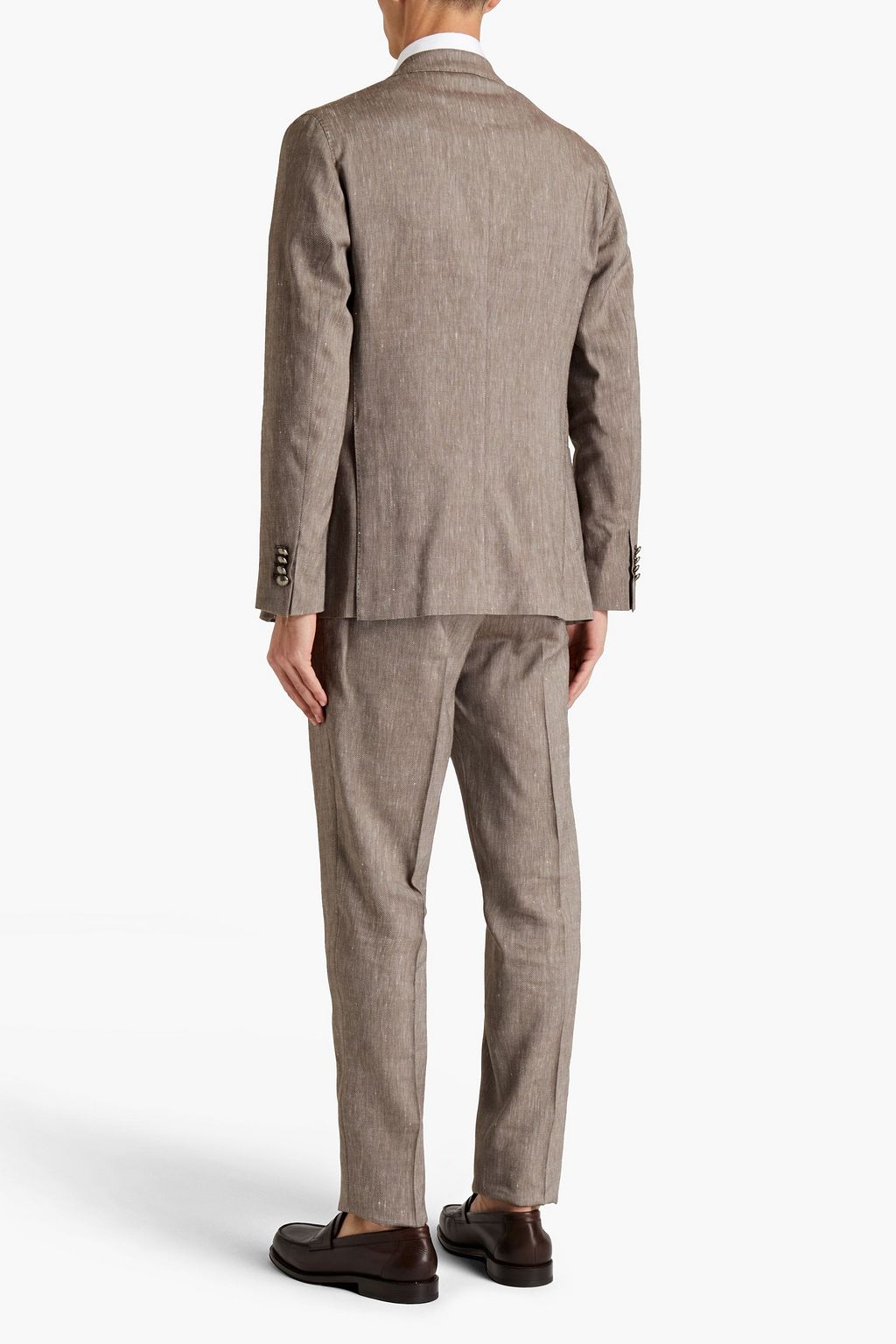 PESERICO Double-breasted wool and linen-blend piqué suit jacket