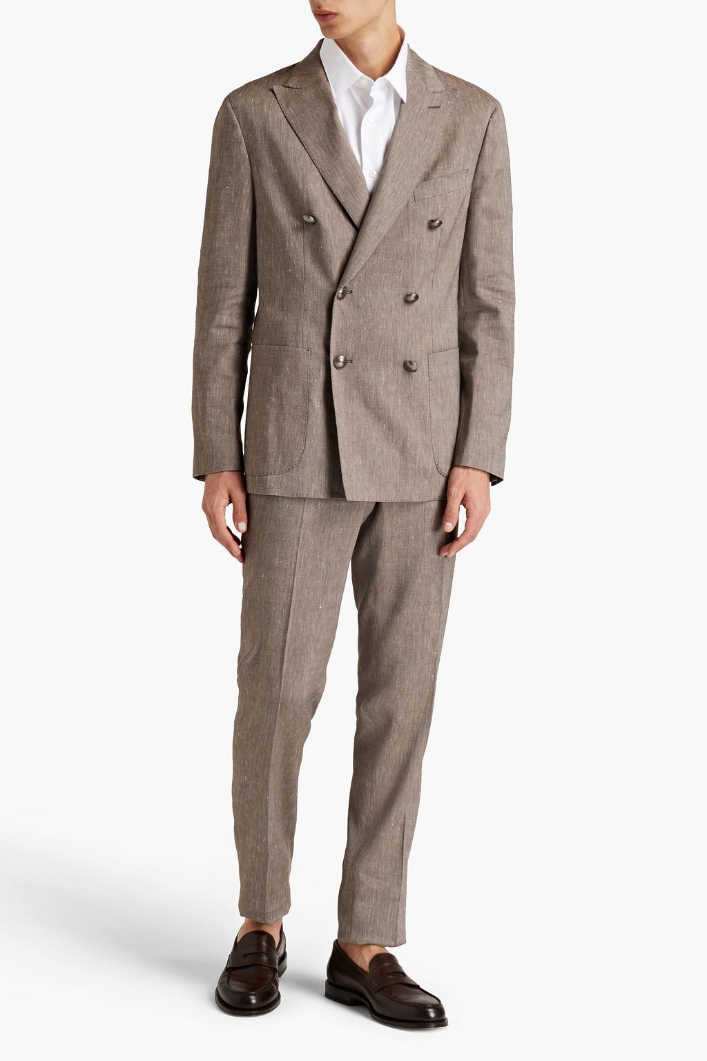 PESERICO Double-breasted wool and linen-blend piqué suit jacket