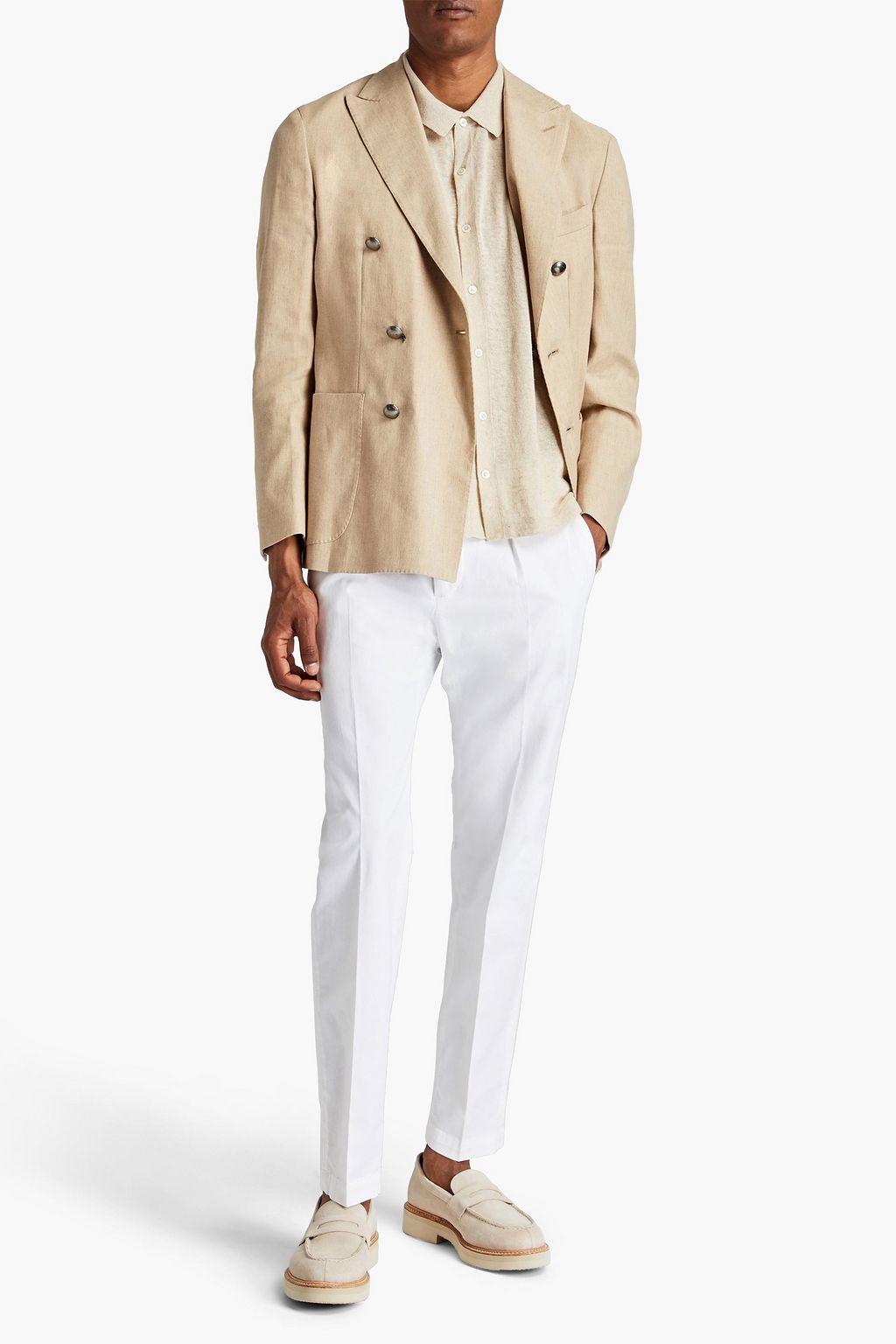 PESERICO Double-breasted cotton-blend canvas blazer
