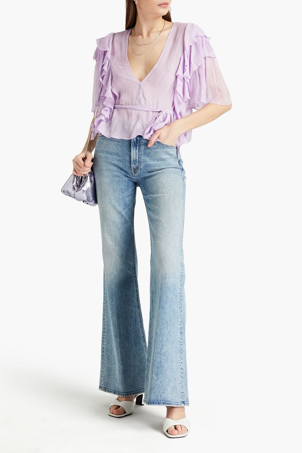IRO Duvila ruffled metallic georgette blouse