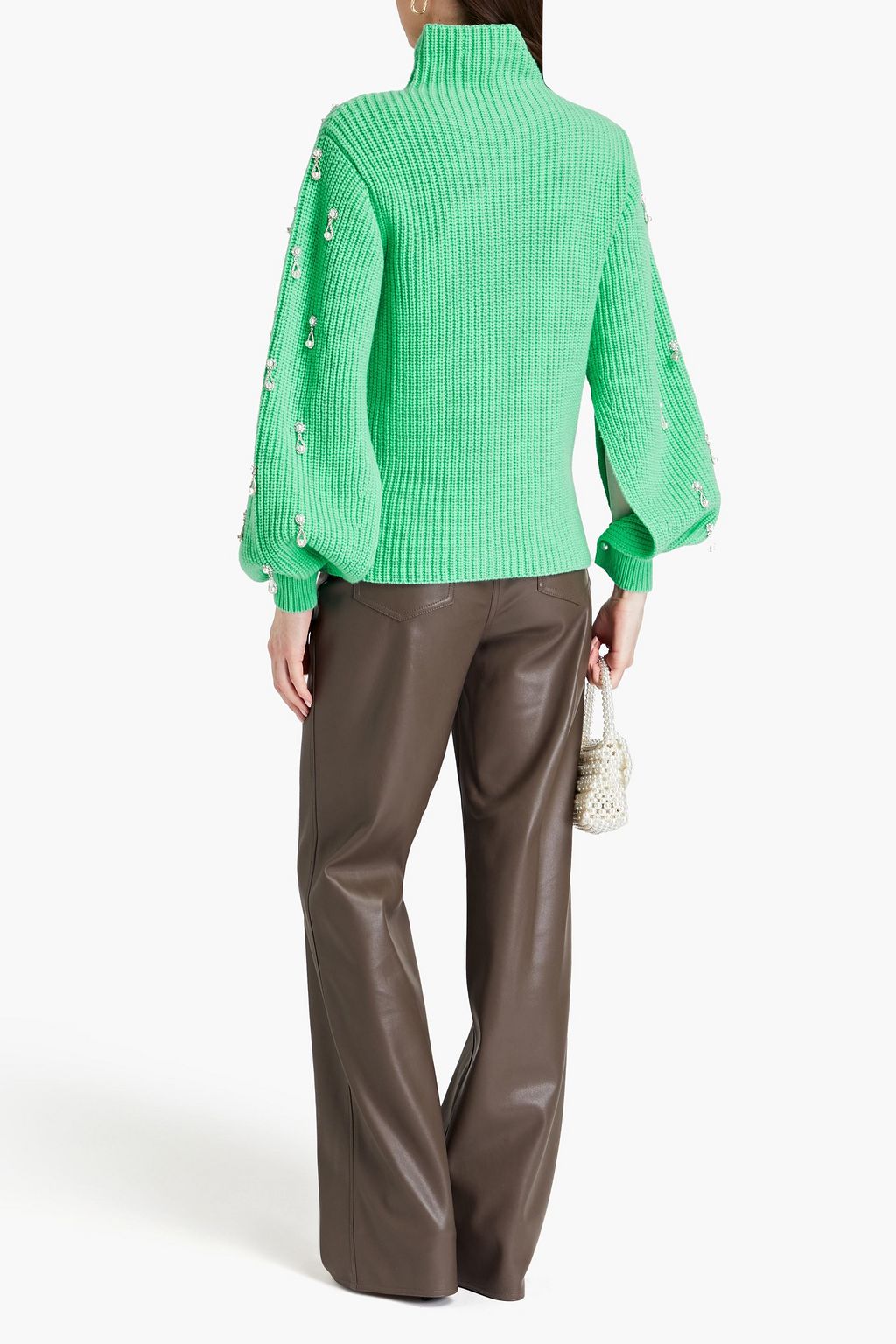 OSCAR DE LA RENTA Embellished ribbed wool turtleneck sweater